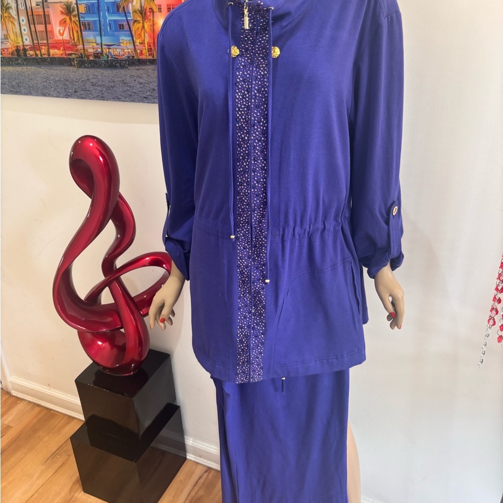 St. John Royal Purple Embellished track suit cotton  jogging Jacket pants XL